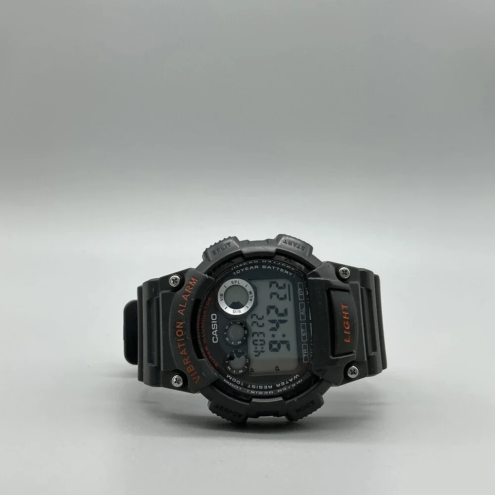 Casio 3416 W-735H Mens Watch 44mm Digital Black Resin Vibration Alarm Sport